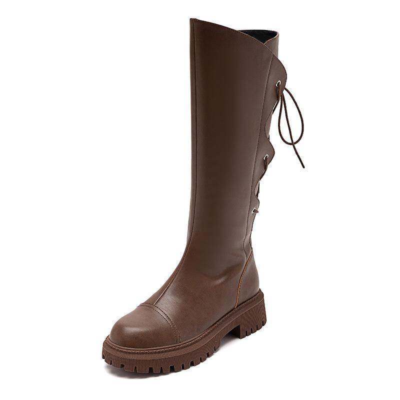 Augustine Sonderangebot Lange Stiefel Damen Herbst und Winter Dicker Absatz Dicke Sohle Retro Britische Street Fashion Ritterstiefel