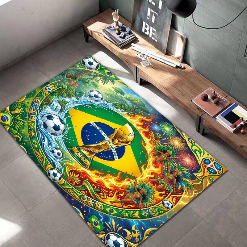 Tapete Quadrado com Padrão de Futebol da Copa do Mundo, Tapete de Área, Tapete para Sala de Estar, Quarto, Sofá, Sala de Brincar, Decoração, Tapete Antiderrapante, Presentes de Feriado e Aniversário