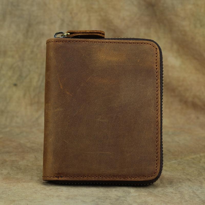 European and American Retro Men's Wallet Multifunctional Crazy Horse Leather Wallet 2 Fold Chain Wallet Horizontal and Vertical Styles