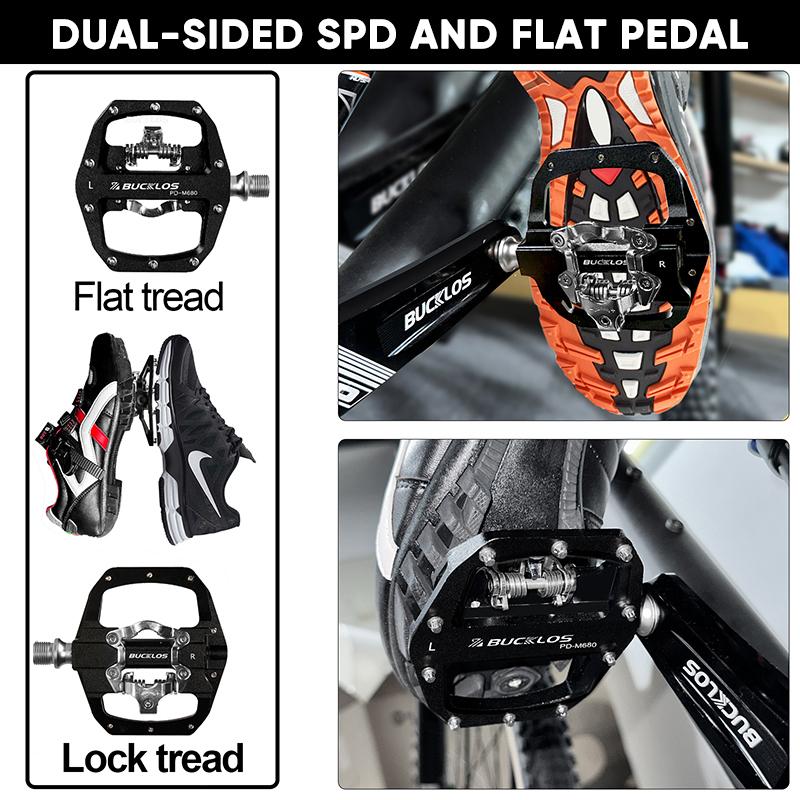 BUCKLOS Pedals MTB Bike Flat Pedal Platform Bearing Dual Function Fit SPD System Aluminum Alloy Mountain Bike Pedal Bicycle Part