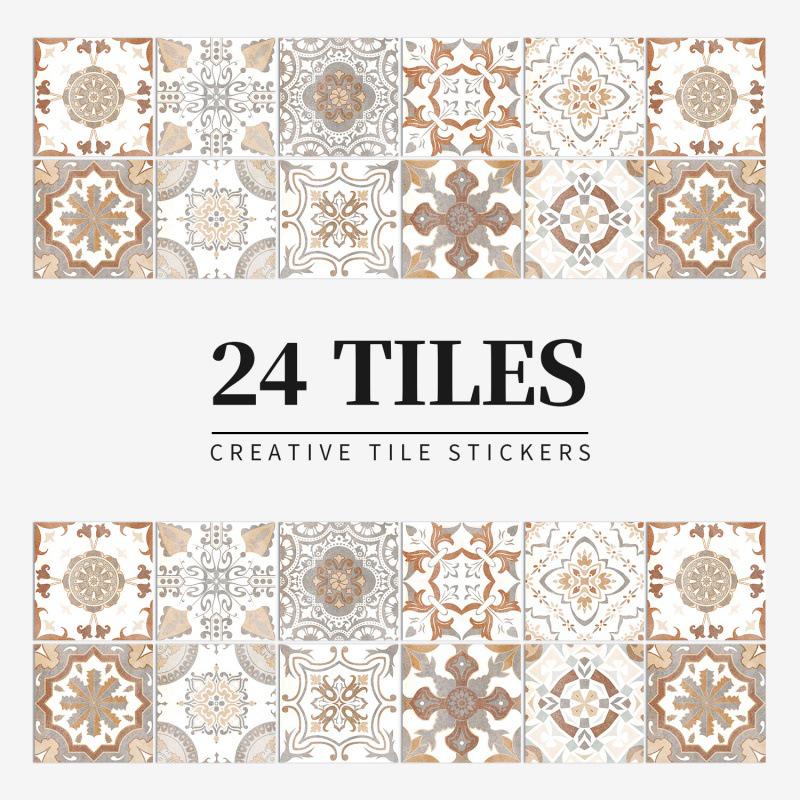 24 European Mandala Flower Tile Stickers: Waterproof, Self-Adhesive PVC for Kitchen & Bathroom Walls