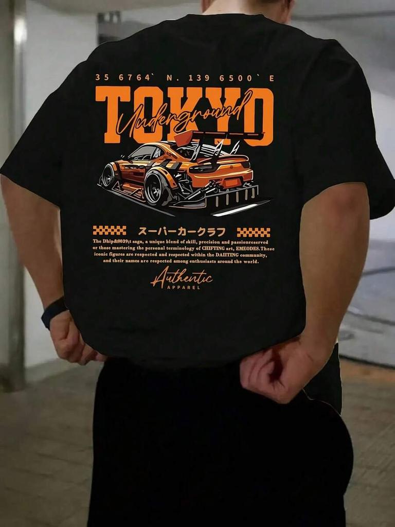 Unisexs Pure Cotton Tshirt with Racing EleUnisexts Tokyo Street Style Racing Culture Daily Attire