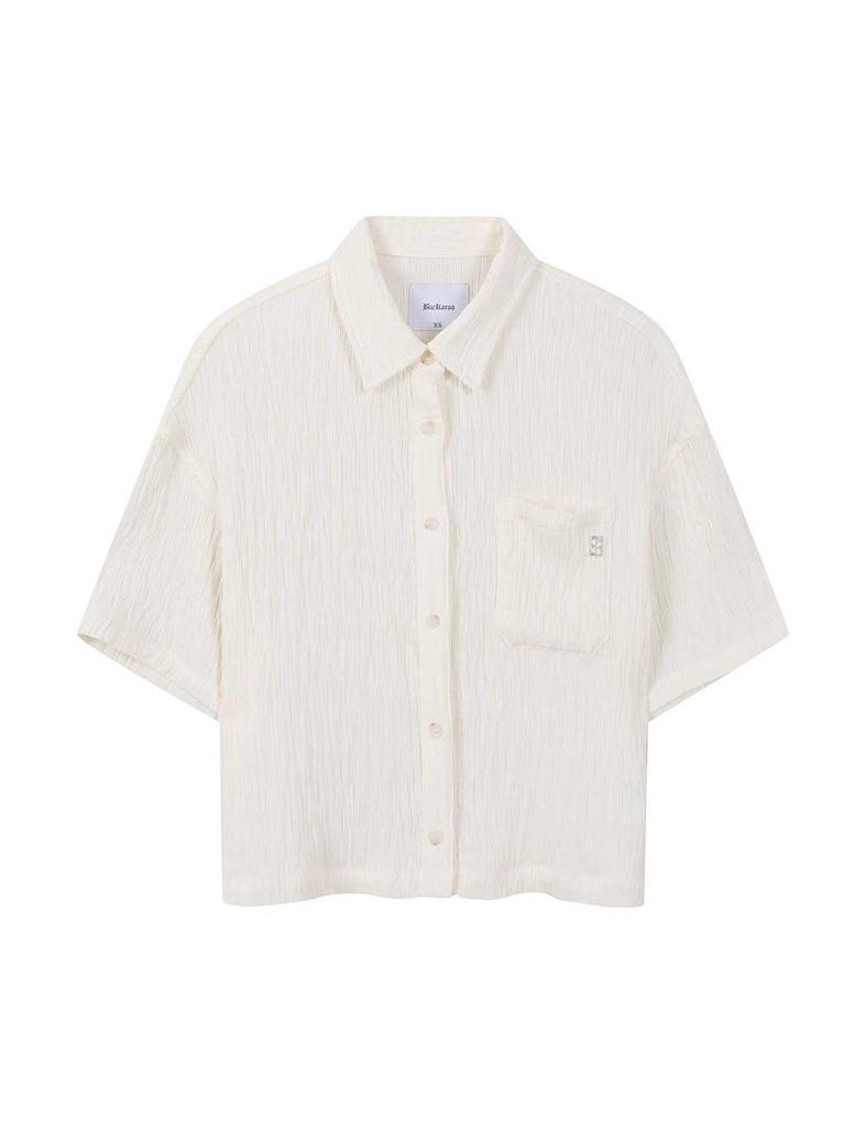 BUCKAROO Women'S Crinkle Loose Fit One-Pocket Short Sleeve Shirt Ivory