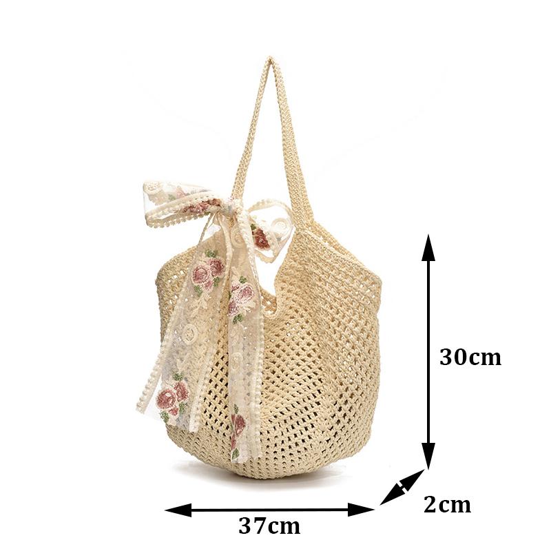 Yogodlns Solid Color Crochet Tote Handbag Summer Beach Scarf Decor Fashion Women's Mesh Woven Shoulder Bags Large Capacity Knitting Underarm Bag