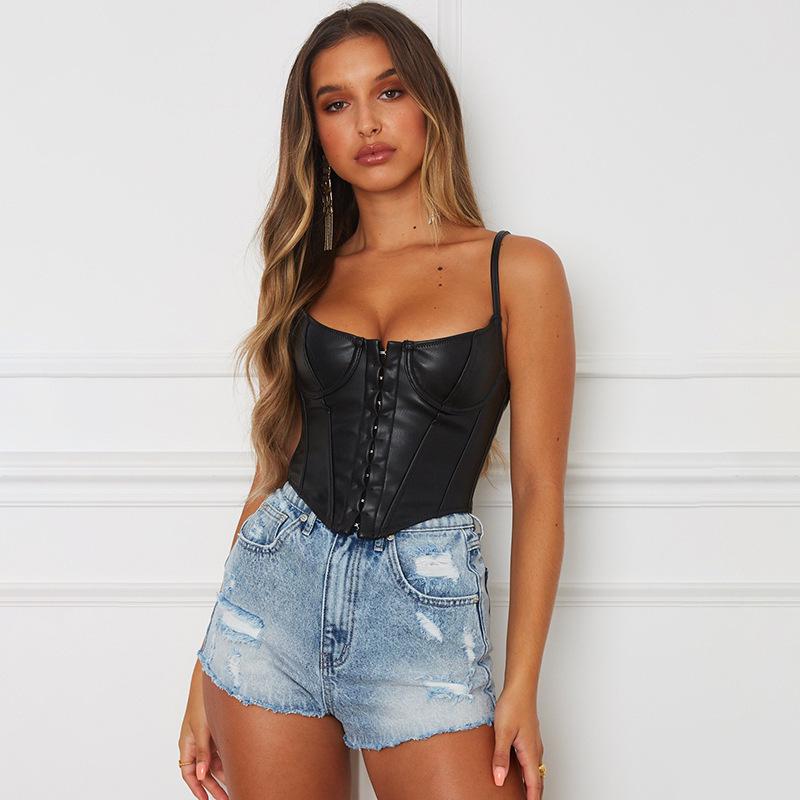 Slim U-Neck Leather Buttoned Vest for Women - Autumn/Winter