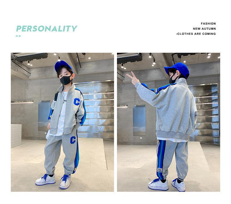 Chlapecký dvoudílný oblek v korejském stylu na jaro/podzim 2025: Pohledná ležérní sada bunda a mikina pro děti