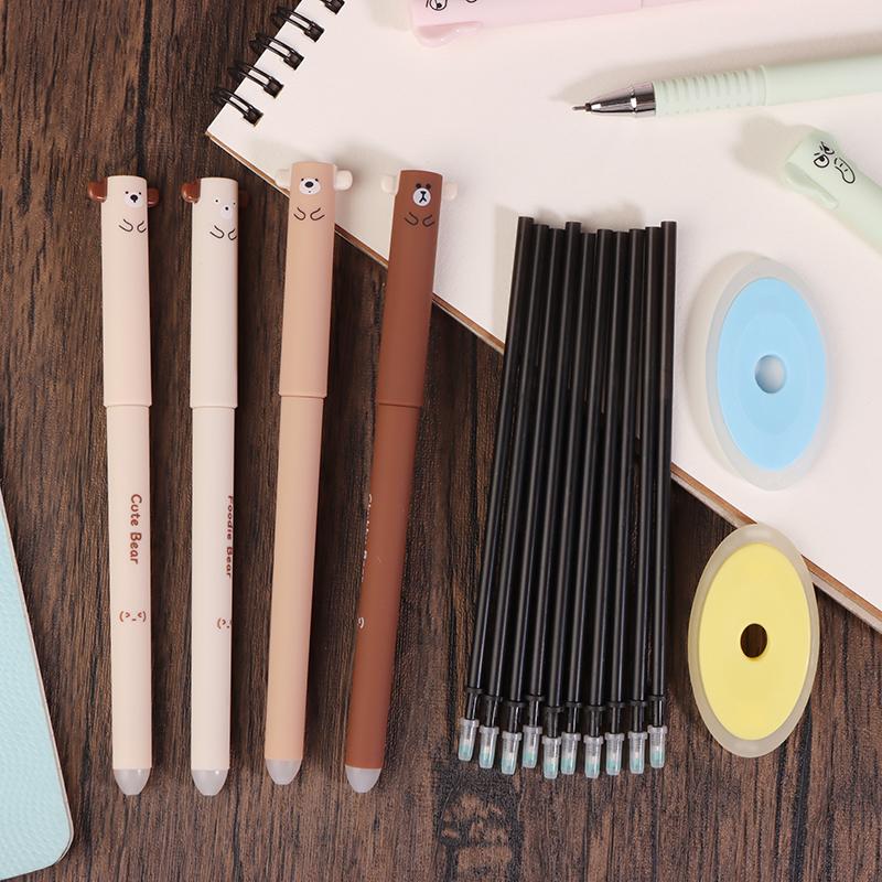 

1 Набор Мультяшный Медведь Ластик Гелевая Ручка Набор Стержней 0,5 мм Синий Черный Моющаяся Ручка Школа Офис Кавайная Канцелярия