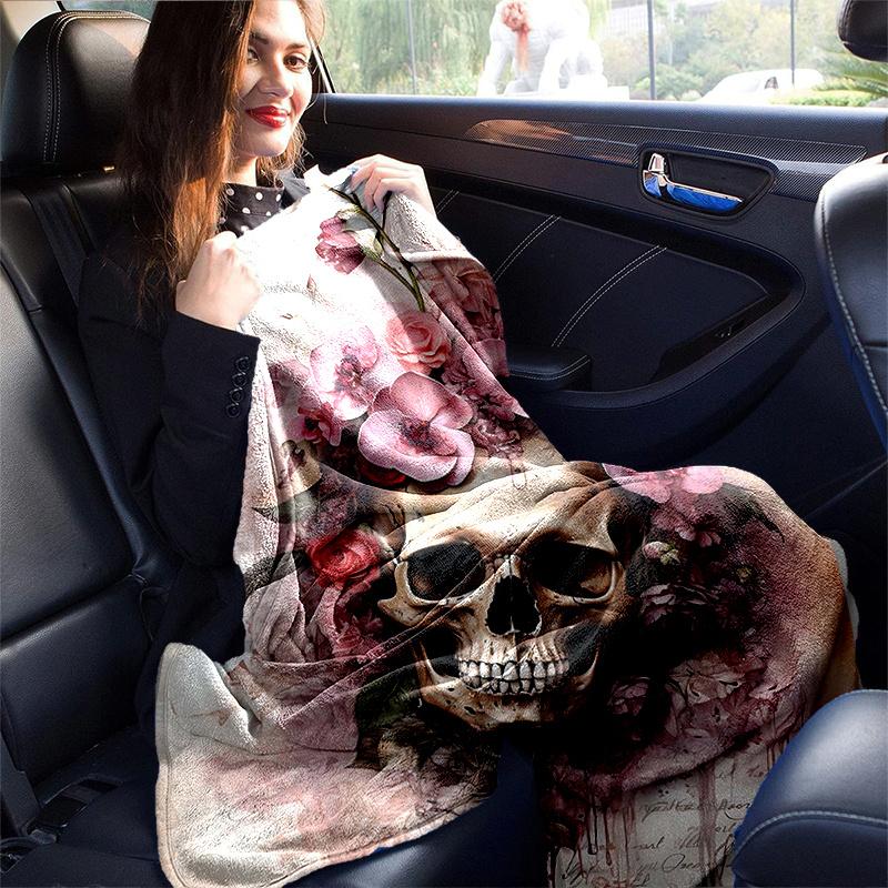1pc Skull & Blooms Cartoon Blanket Soft and Cozy Throw for Home Decor, Perfect Gift for and , Living Room .K080