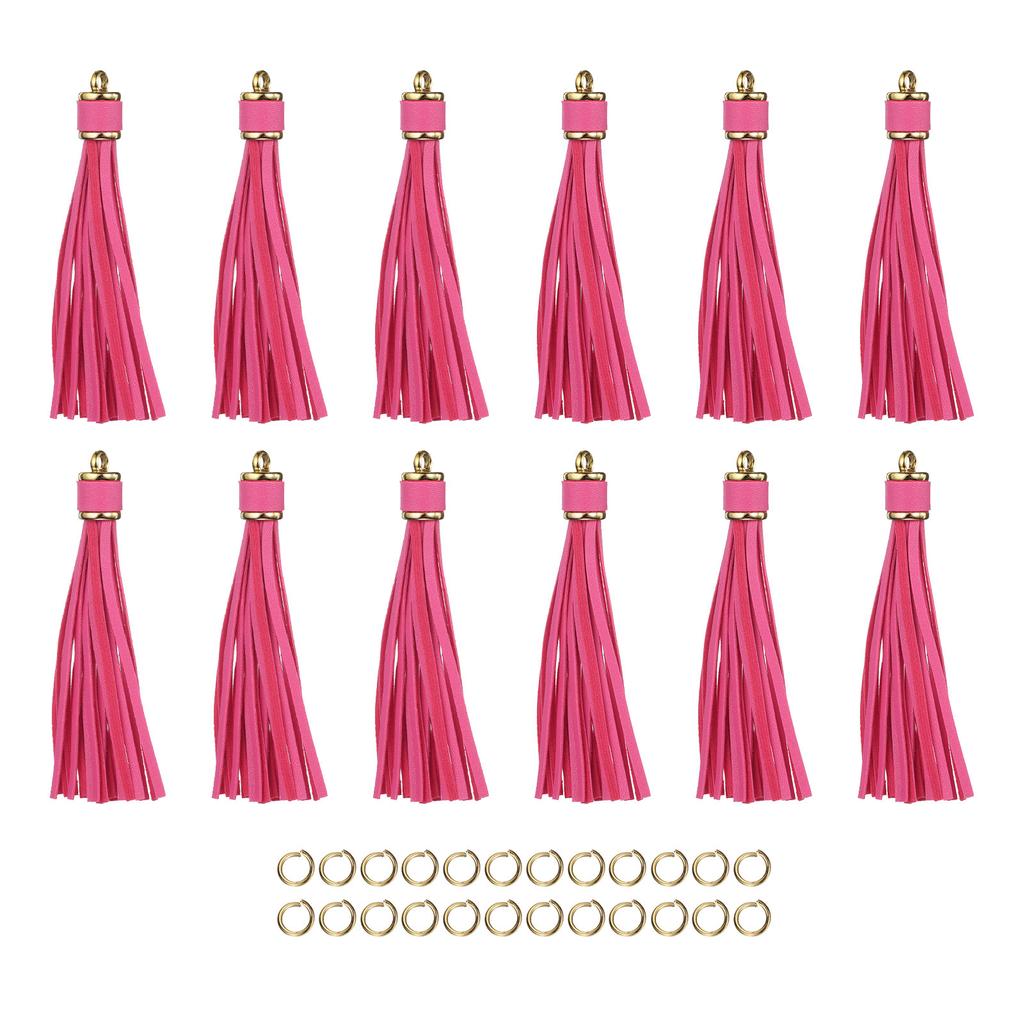 12 Stück Quasten-Schlüsselanhänger-Set PU-Lederquasten-Anhänger Bunte Lederquaste für Schmuckherstellung Handybänder Handtasche DIY-Bastelarbeiten