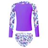 Girls Long Sleeve Swim Set Printed Mock Neck Rash Guard Top Swim Briefs UPF 50 Sun Protective Beach Pool Outfit