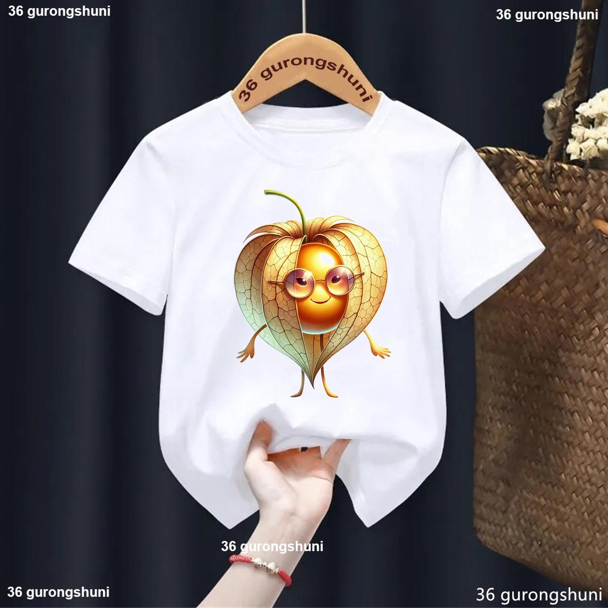 Funny Fruit Pineapple Banana Dragon Fruit Pear Cartoon Printed Boys TShirt Summer Fashion Kawaii Girls T Shirt White Shirt Tops 100