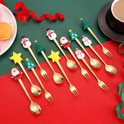 Boîte Cadeau 6 Pièces Arbre de Noël Élan Cuillère à Café Dessert