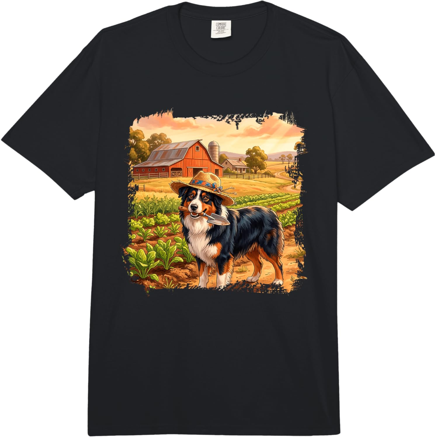 Australian Shepherd Farmer Dog Rural Field Design Comfort Colors Adult Heavyweight T-Shirt S разноцветный