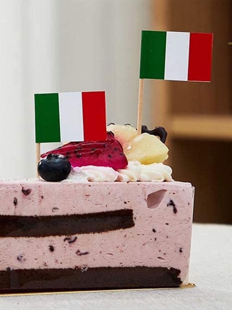 100Pcs Small Italy Toothpick Flag Wood Italian Creative Cupcake Toppers Stick Banners for World Sports Party Supplies