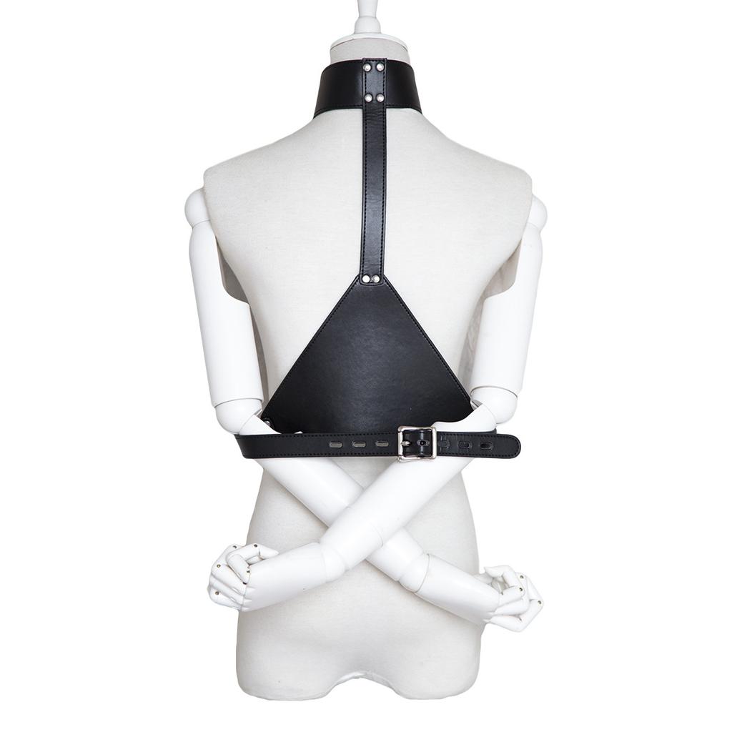 BDSM PU Leather Neck To Wrist Restraint Set Back Bind Bondage Harness Choker Collar with Handcuffs Slave Role Play Adult Sex Toy
