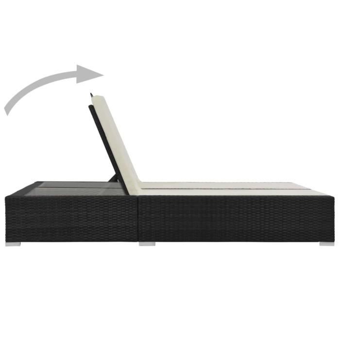 VidaXL Chaise longue double Résine tressée Noir