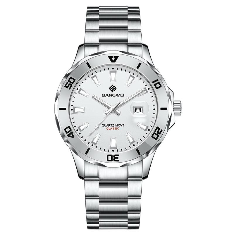 

LIGE Новые мужские часы BANGWEI Модные повседневные кварцевые наручные часы Светящиеся Водонепроницаемые Мужские часы серебряный