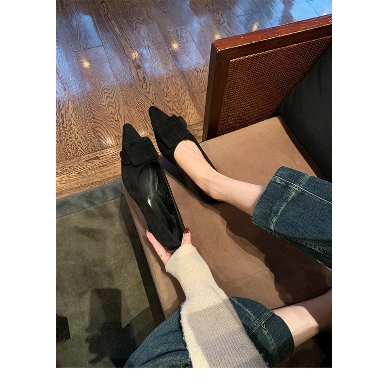 Sheepskin~ Square Buckle Leather Shoes, Soft-soled Mary Jane Shoes, Women's 1 Shallow Mouth Single Shoes, Beautiful Flat-soled Pointed Ladyshoes