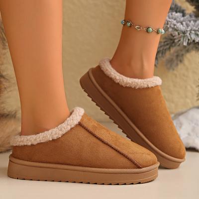 Winter 2025 warme flauschige Damen Hausschuhe weiche Sohle rutschfest dicke Plüsch Clogs Damen Lässig Plateau Haus Indoor Schuhe Pantoletten 45