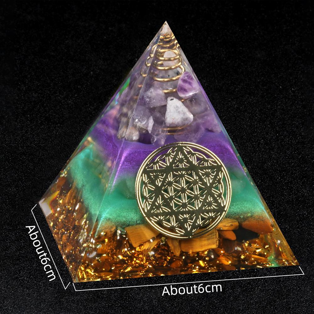 Crystal Devil's Eye Pyramid Natural Crushed Stone Lapis Lazuli Dropping Resin Home and Office Desktop Decoration Crafts 6x6cm