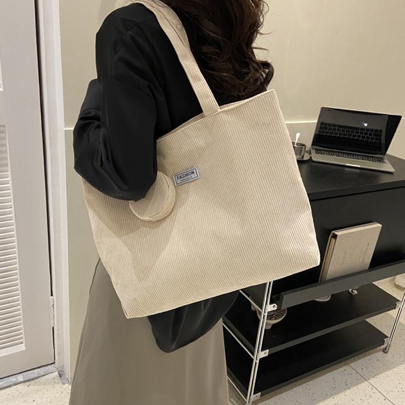 Women Corduroy Tote Handbag Zipper Vintage Tote Bag Foldable Retro Shoulder Bag with Coin Bag Large Capacity Versatile Sling Bag MIT