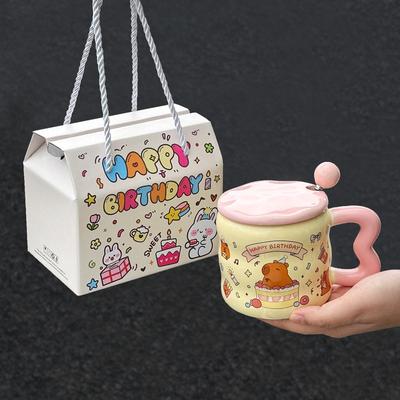 Geburtstagsgeschenk für Mädchen Hochwertige Capybara-Keramiktasse mit Deckel Praktische Souvenir-Geschenkbox für Freundin