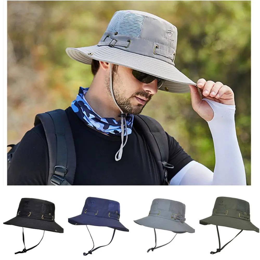 Summer Fisherman Mesh Hat Outdoor Fishing Camping Hiking Anti-Uv Sun Hat Wide Brim Waterproof Casual Bucket Hat Panama Beach Cap