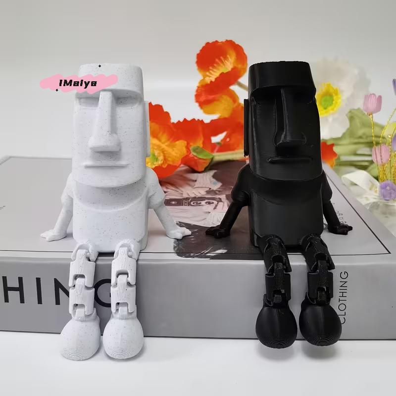 M-3D Printed Moai Statue Easter Island Moai Ornament With Movable Joints Collectible Figurine Home Desk Decor Party Gift
