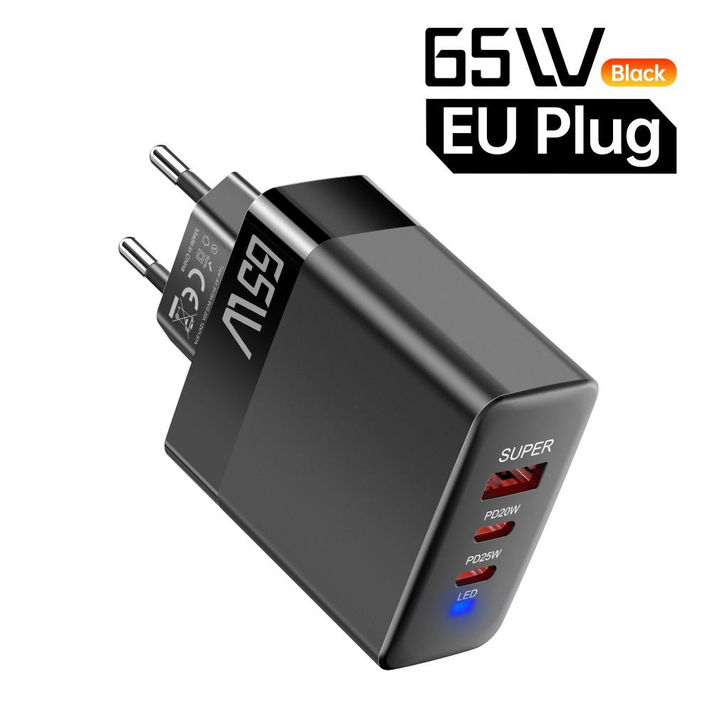 

Всего 65 Вт USB C зарядное устройство супер быстрая зарядка Type C PD мобильный телефон настенный адаптер для iPhone 16 Pro Max Xiaomi Samsung S24 Black EU Plug