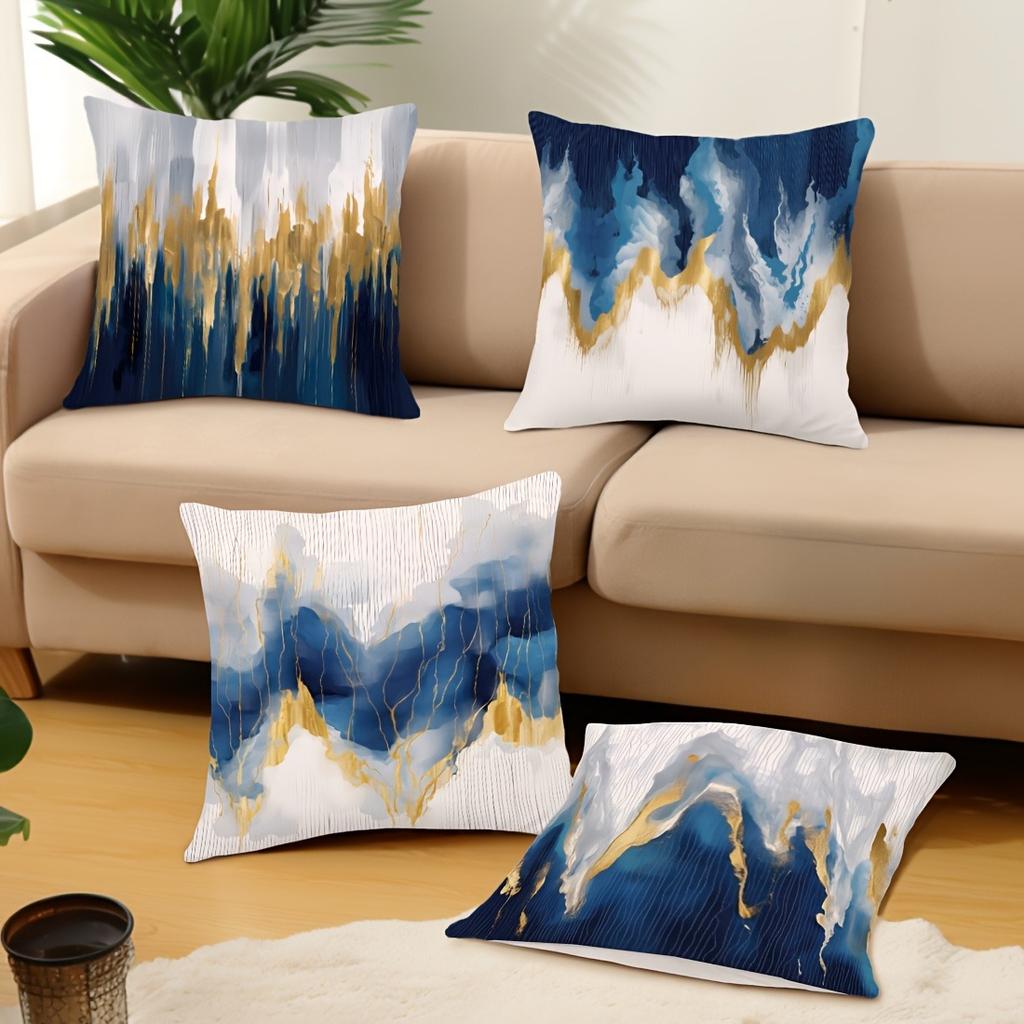 Blue and Gold Flow - Rhyme Abstract PillowcasesBedroom Living Room Sofa Home Decor Polyester Cushion Cover with Zipper