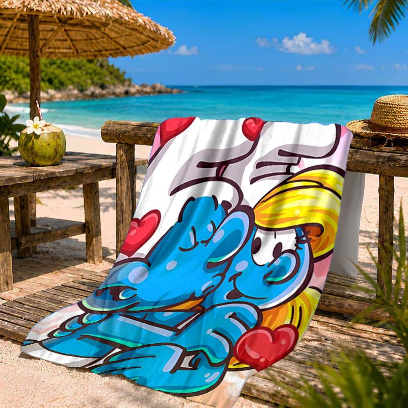 Blue Smur-f Characters Beach Towel Microfiber Beach Towel, Lightweight and Quick-Dry, for Summer Travel, Swimming Pool Fan Birthday Gift