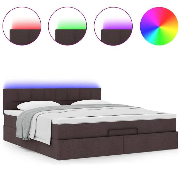 VidaXL Ottoman Bed with Mattress and LED Dark Brown 180x200 Cm Fabric 3312329