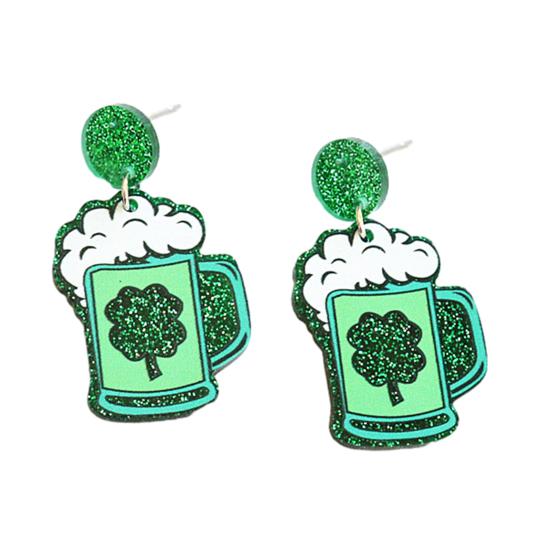 St Patricks Day Earrings Lightweight Acrylic Glitter Shamrock Earrings Sparkly Lucky Clover Dangle Drop Earrings for Women Holiday Party Accessories