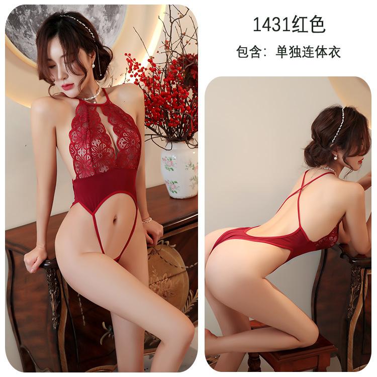 Sexy  y lingerie y lace hollow onesie open uniform seduction cosplay woman