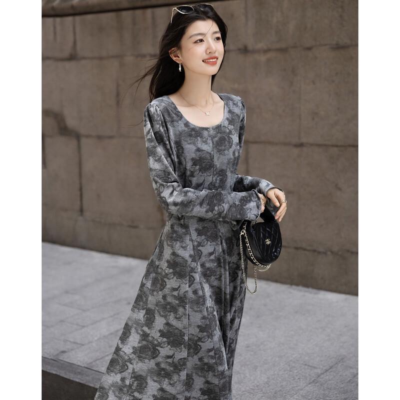 Demana Women's Winter Elegant Tie-Dye Print Flared Sleeve A-line Dress