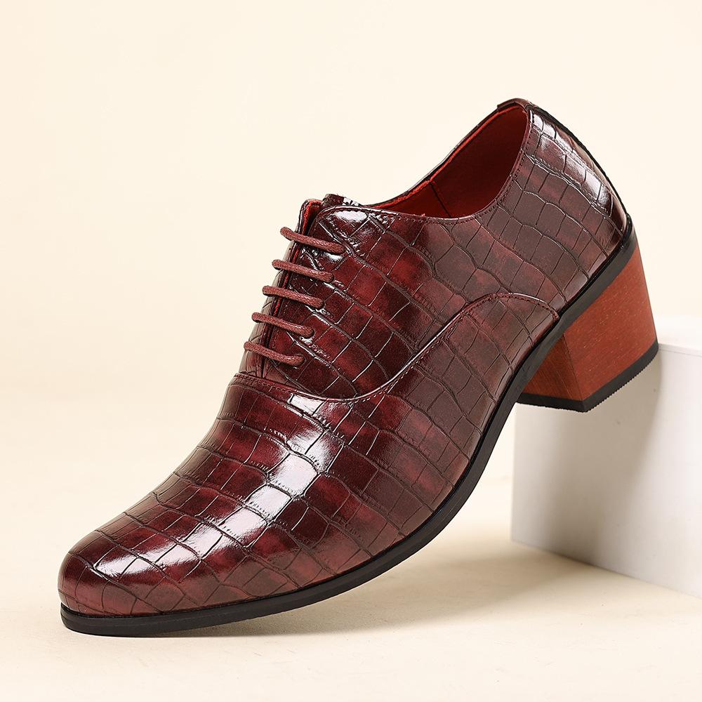 Britischen 2025 mode casual leder schuhe mode äußere höhe erhöhen 5cm männer plaid high heel dicke ferse hochzeit schuhe 6cm
