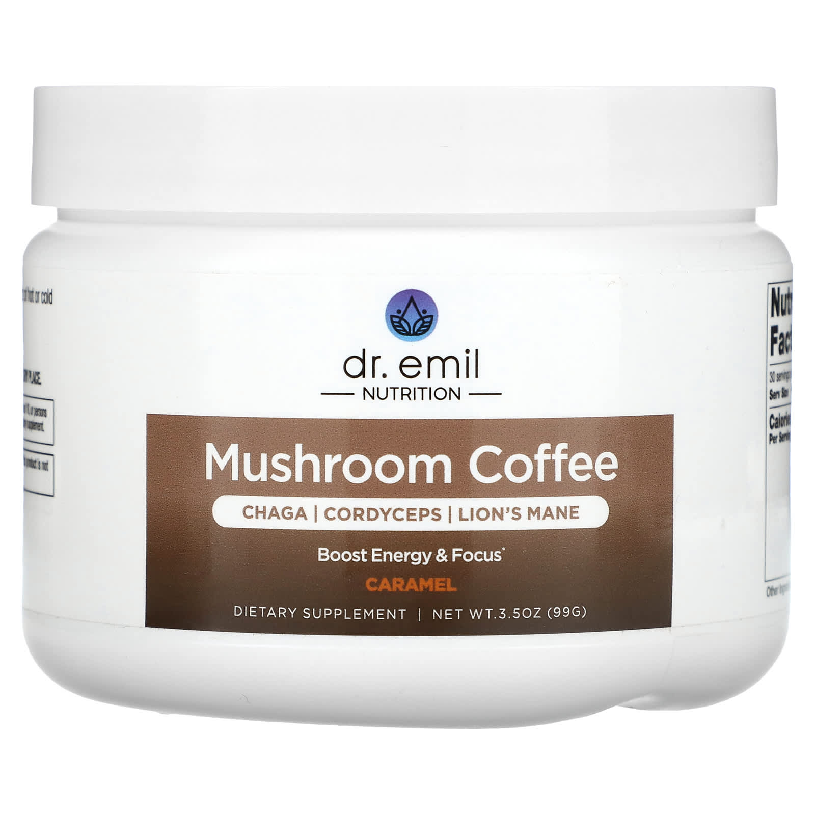 

доктор. Emil Nutrition, Грибна кава, карамель, 3,5 унції (99 г)