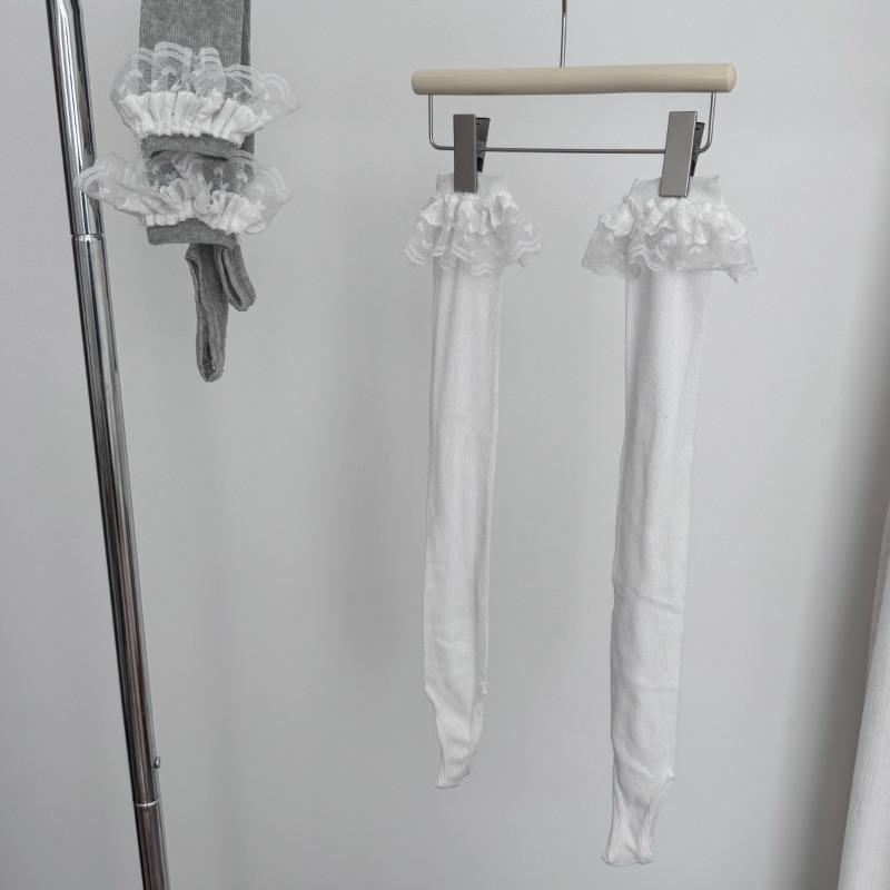 

Foot Treading Pile Socks Summer Lace Edge Solid Color Boneless Socks Mid-calf Socks for Women 1 pair білий