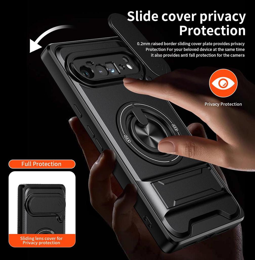 Slide Camera Cover Compatible for Google Pixel 6 Pro Case With Built-in Ring Stand and Folding Stand