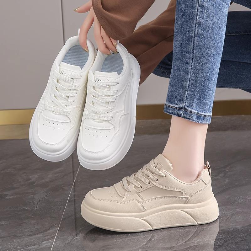 Platform white shoes women's 2025 new summer platform heightening versatile casual sports board shoes lightweight breathable board shoes