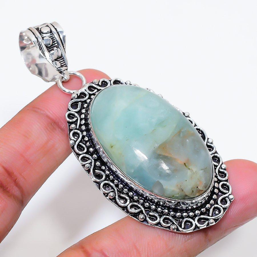 Natural Aquamarine Gemstone 925 Sterling Silver Jewelry Pendant 2.76" AP-16475