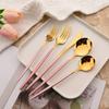 Set di posate con manico rosa da 30 pezzi, Servizio di posate in acciaio inossidabile per 6 persone, Coltelli, forchette, cucchiai moderni, Lucidatura a specchio