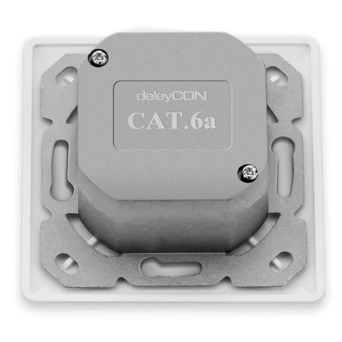 Prise Réseau - DELEYCON - CAT 6a - 2x RJ45 - Blindé - 10 Gigabit Ethernet - Blanc