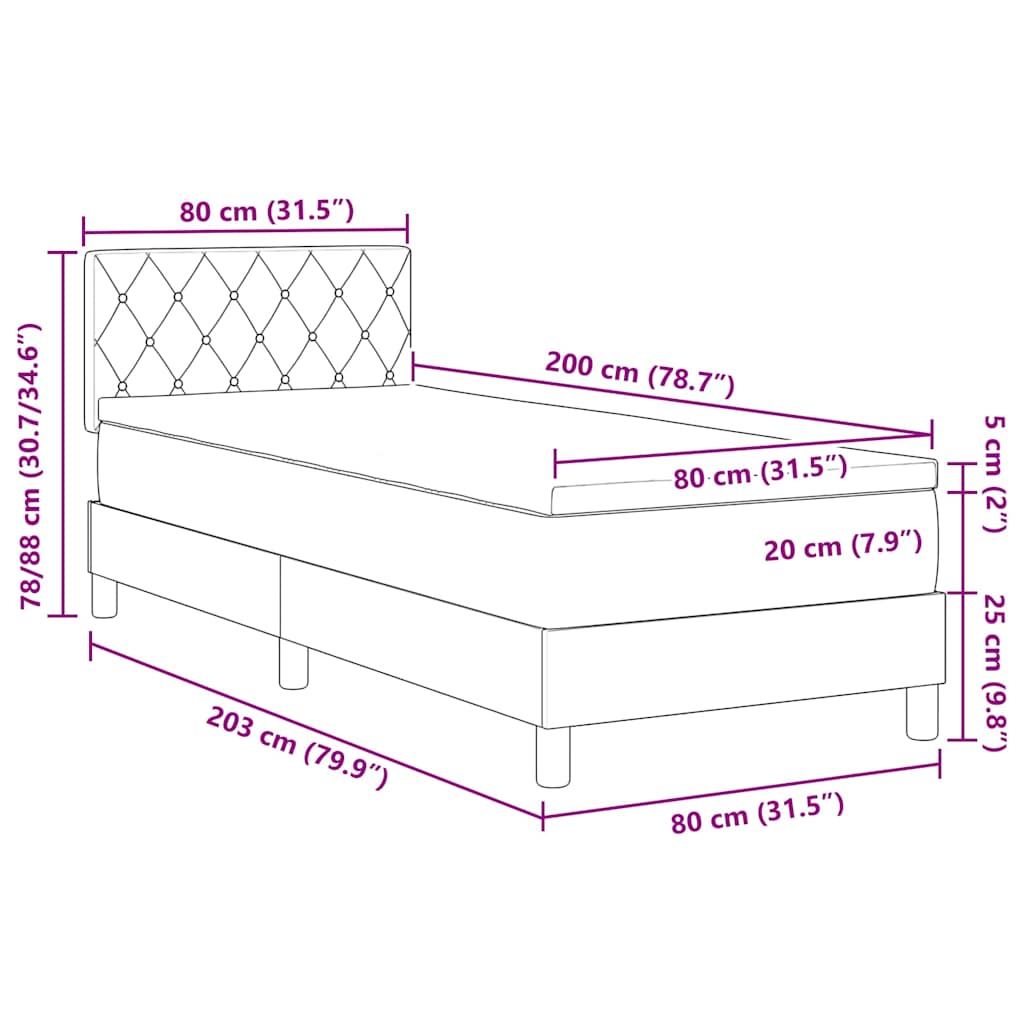 Box Spring Bed with Mattress and Headboard Pink 80 x 200 cm Velvet
