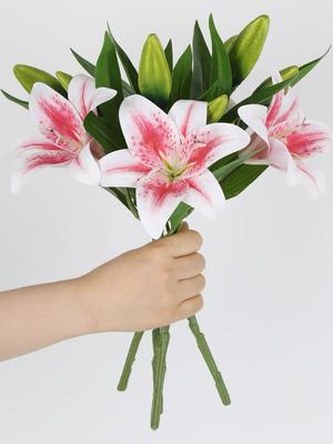4Pcs Artificial Lily Flowers Latex Fake Flowers for Wedding Party Garden Shop Courtyard Photography Props Living Room Balcony Home Decor