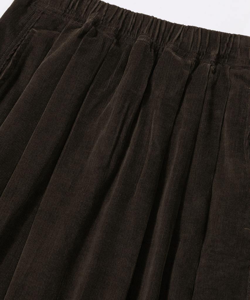 COLUMBIA UNIVERSITY Trajan Label All-Round Corduroy Pleats Long Skirts_Brown