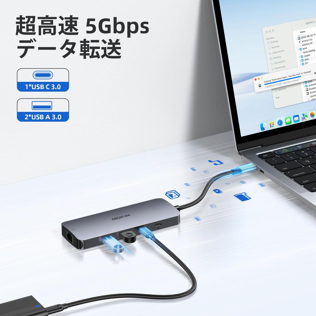 MOKiN USB-C Docking Station 3-Screen Output Triple Monitor Support HDMI X2 4K Compatible DisplayPort LAN 100W PD Charging USB A/C 3.0 Port Multi-Hub T