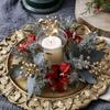 Christmas Candle Wreath Artificial Floral Greenery 25cm Garland Table Centerpiece for Holiday Xmas Desktop Decoration
