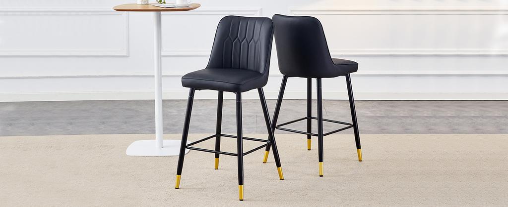 2-Piece Set Bar Stools, 100 Cm High, Black PU Leather with Black Metal Frame and Comfortable Footrest, Available In Several Colors, for Your Home Bar.