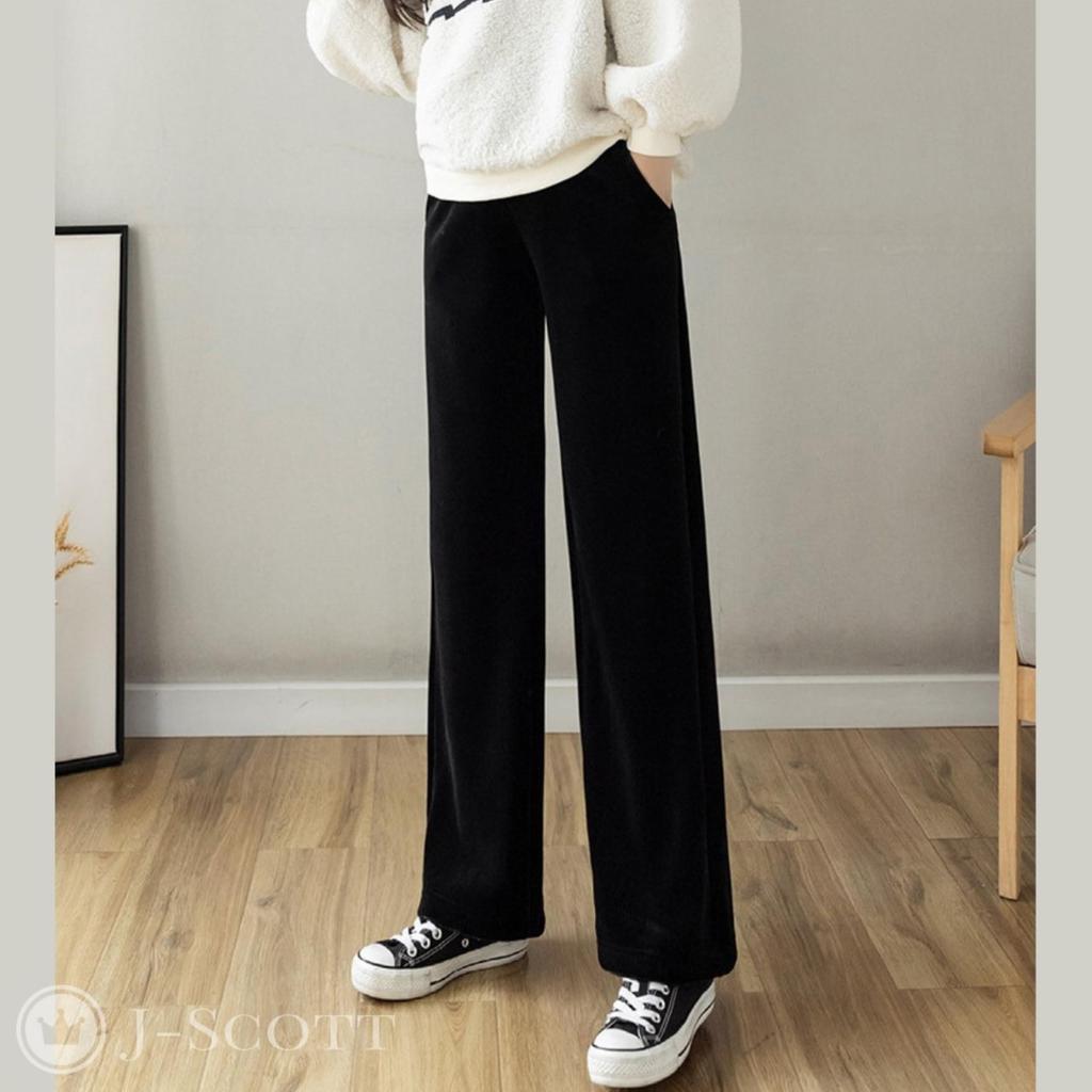 Corduroy Maternity Pants with Elastic Straight Fleece and Solid J-Scott Women's Waist, Fit, Lining, Pockets, Black, JS24-BK-2XL